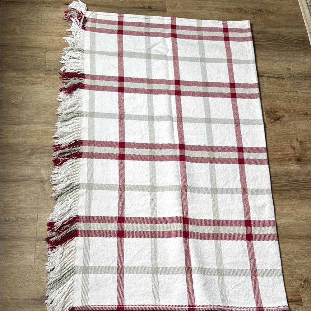 Plaid Fringe Throw Blanket - Red and White